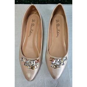 De Blossom Collection Cream Satin Flats w/Multicolor Rhinestones, Size 8, NWOB